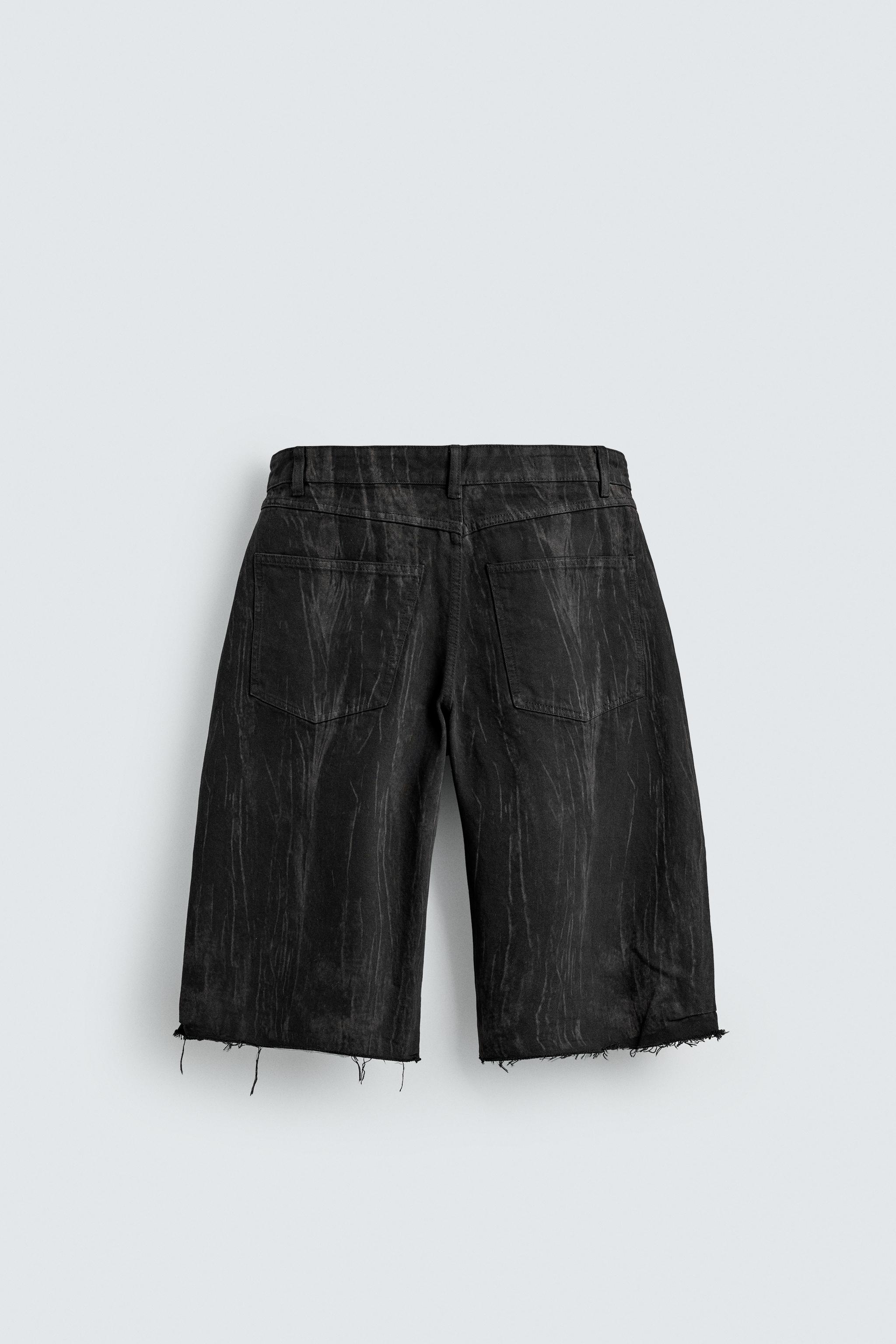WASHED PRINT DENIM JORTS